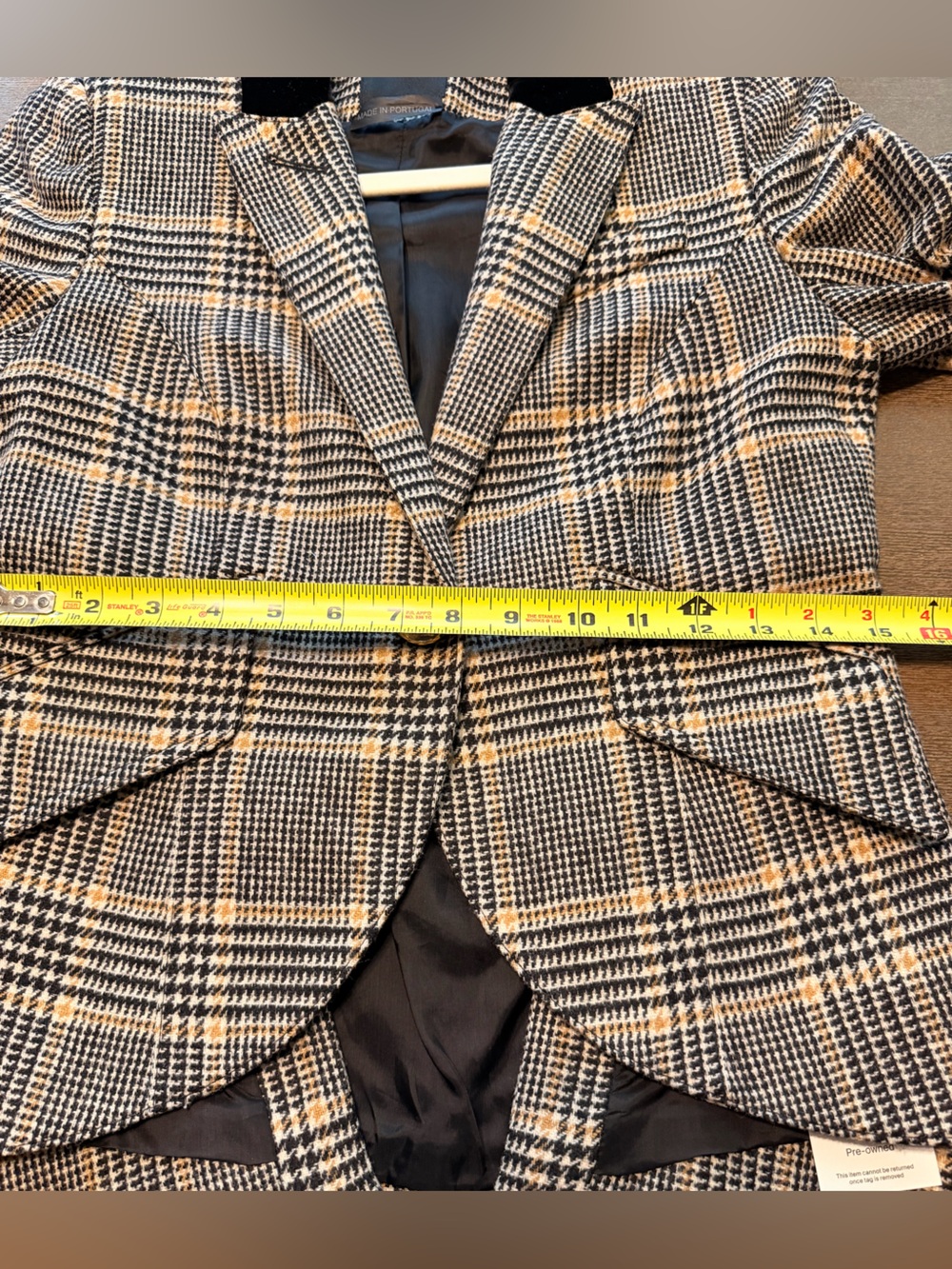 Smythe 100% Wool Houndstooth Plaid Blazer Velvet Collar Size 6 - Picture 13 of 16